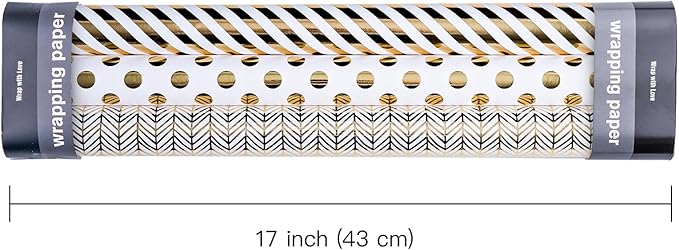 WRAPAHOLIC Gold Birthday Wrapping Paper Roll - Mini Roll - 3 Rolls - 17 Inch x 120 Inch Per roll - Gold Design for Birthday, Baby Shower, Wedding, Party, Holiday