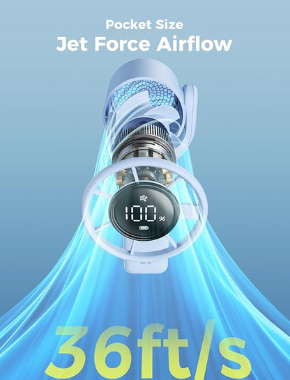 Aecooly Ultra-Pocket Portable Handheld Turbo Fan, 5 Gear Jet Force Airflow, Up to 15 Working Hours, USB Rechargeable Personal Battery Operated Mini Fan, for Travel/Outdoor/Vacation/Concerts -Blue