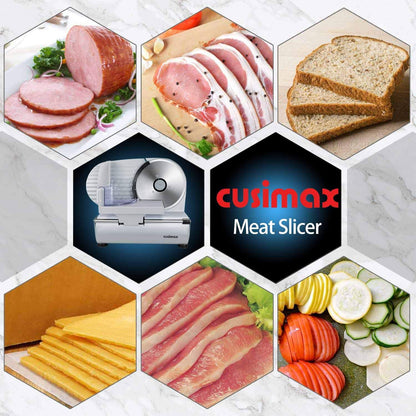 Meat Slicer, Cusimax Electric Deli Food Slicer with Two 7.5'Removable Stainless Steel Blades and Pusher, Cheese Fruit Vegetable Bread Cutter
