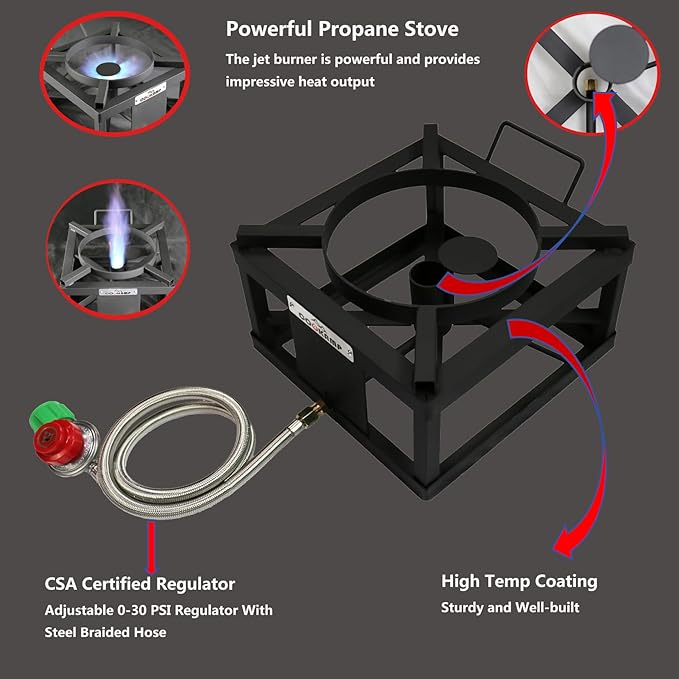 High-Pressure Single Burner Propane Stove With Jet Burner - Perfect for Backyard Cookouts,Tailgating, and So Much More!SA1050
