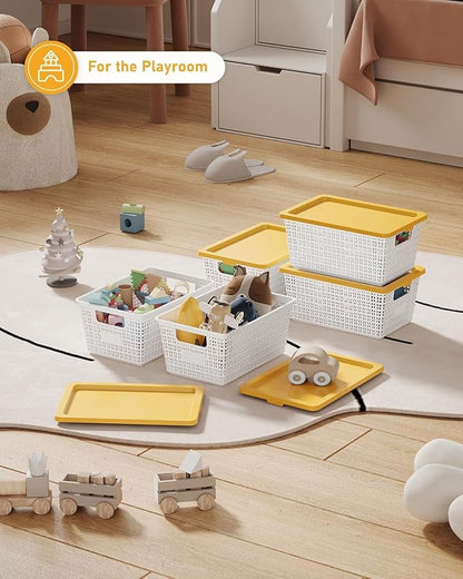 NUMIFUN Plastic Storage Bins with Latching Lids – Stackable Storage Baskets with Lids for Pantry, Closet, Bedroom & Shelves | Durable Organization Boxes for Home,Office & Classroom, 6 Pack, White