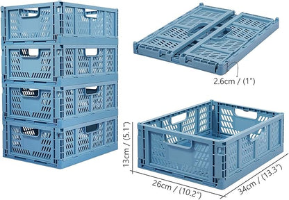 Phyllia 4 PC Baskets Plastic for Shelf Home Kitchen Storage Bin Organizer, Stackable Container Crate for Bedroom Bathroom Office Clothes Beauty(Blue, 13.3x10.2x5.1)