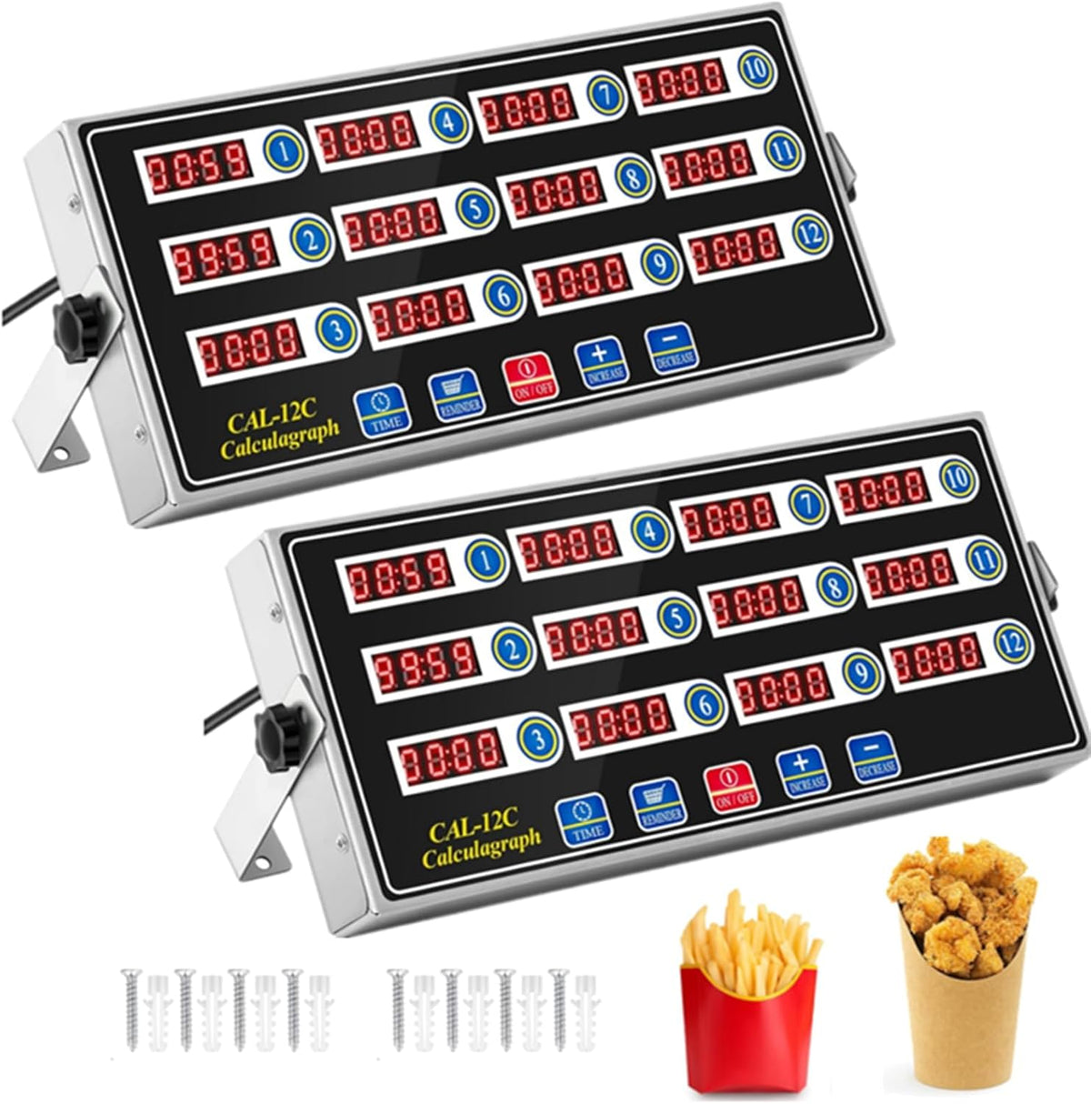 2 Pack 12-Channel Digital Kitchen Timer, Commercial Cooking Timer with Loud Alarm, Large LCD Display, for Restaurants, Baking, Labs