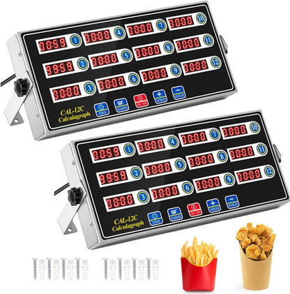 2 Pack 12-Channel Digital Kitchen Timer, Commercial Cooking Timer with Loud Alarm, Large LCD Display, for Restaurants, Baking, Labs