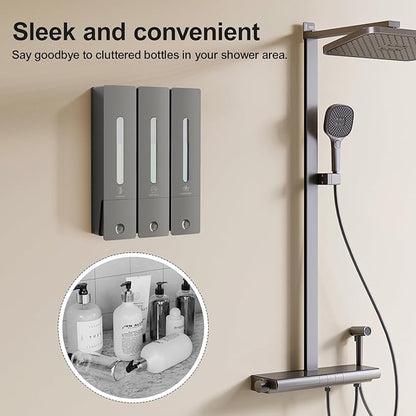Shampoo and Conditioner Dispenser - Wall-Mounted 3-Chamber Shower Soap Dispenser, No-Drill, 1200ML Capacity, for Bathroom & Hotel