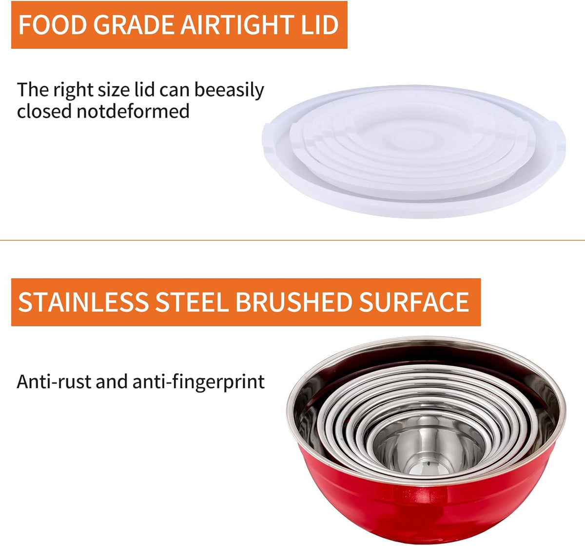 Red Mixing Bowls With Airtight Lids,Stainless Steel Bowl,Salad Bowls 7 Piece Colorful Nesting Bowl Red Kitchen Accessories,Size 7,3.6,2.7,2.1,1.5,1.1