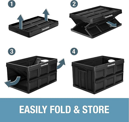 CleverMade Collapsible Storage Bins - Royal Blue 3 Pack 46L - Stackable Containers Heavy Duty Capacity Folding Crates - Space-Saving for Home