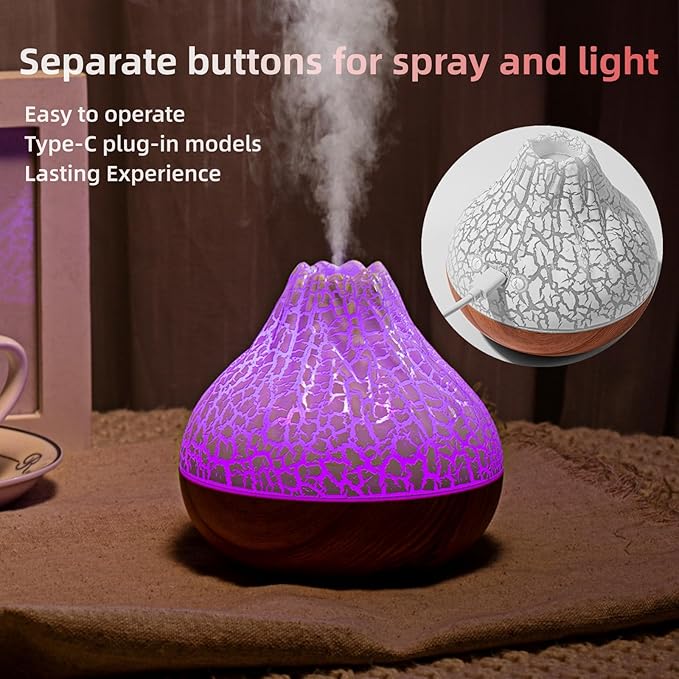Mini Colorful Cool Humidifier, Volcano Shape Humidifier,USB Personal Desktop Humidifier Volcano Spray Mode, 7 Colors,Super Quiet for Office Room, Bedroom(White)