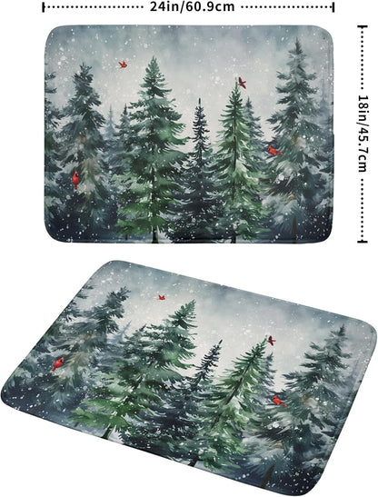 Christmas Tree Dish Drying Mat for Kitchen Counter Winter Pine Tree Dish Drying Mat 18x24 Inch Red Bird Christmas Dish Draining Mat Absorbent