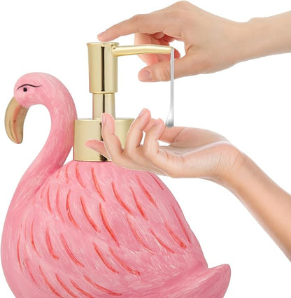 Cute Flamingo Lotion Dispenser - Refillable Hand Liquid Soap Dispenser with Pump for Bathroom Decor, Dish Soap Bottle for Kitchen Countertop 360ml/12.2oz, Birthday Thanksgiving
