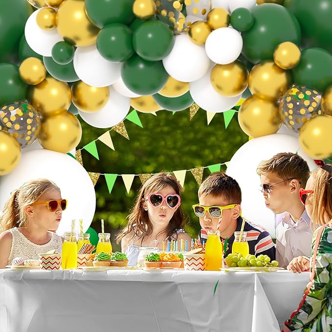 Dark Green White Gold Balloon Garland Arch Kit - Dark Green White Balloons Emerald Green Gold Balloons for Forest Baby Shower Birthday Anniversary Wedding Graduation Party Decorations