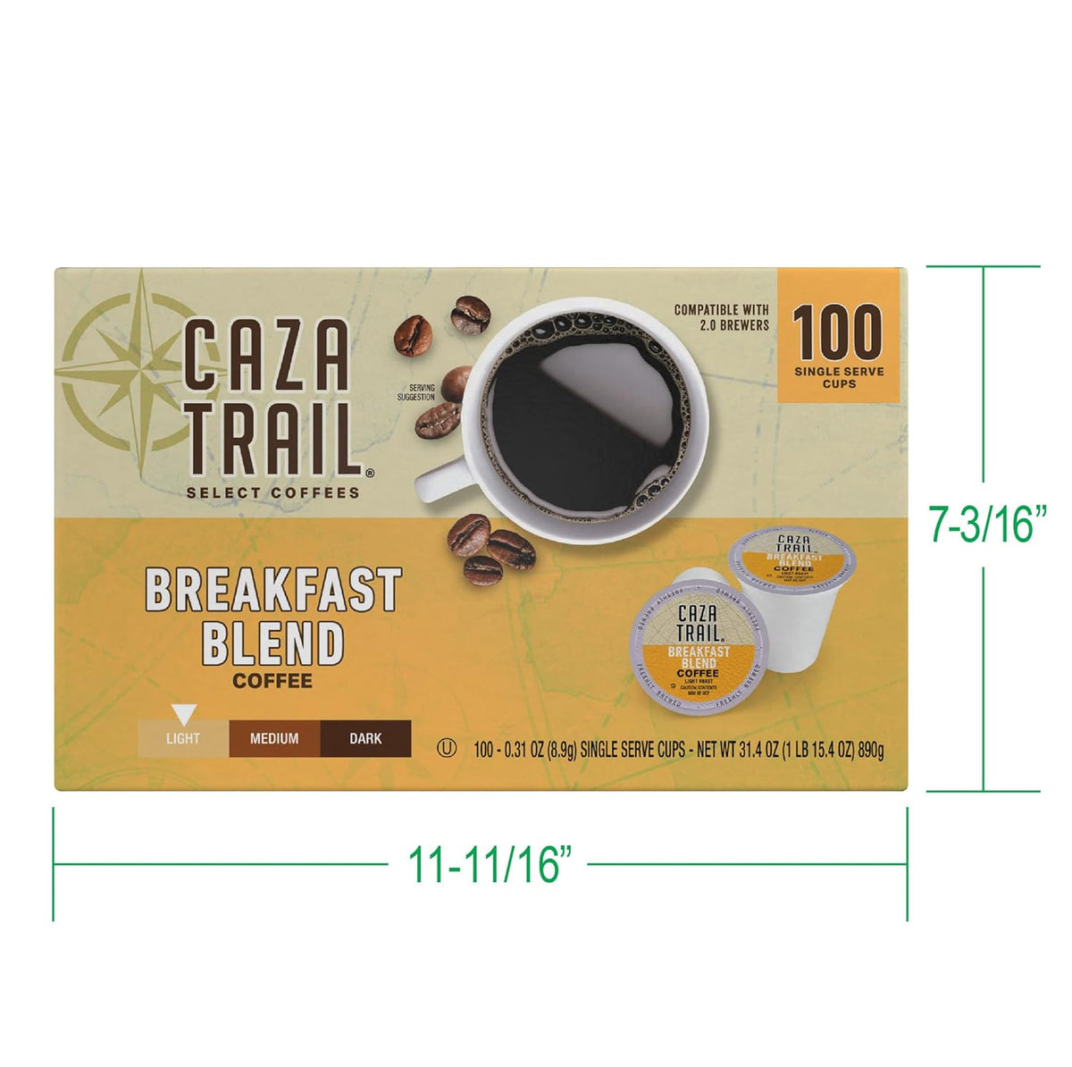 Caza Trail Coffee Pods, Breakfast Blend, Single Serve (Pack of 100)