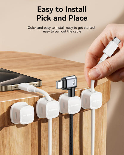 6-Pack Magnetic Cable Clips Cord Organizer-Cable Smooth Adjustable, Rocoren Desk Cable Management Accessories,Cable Holder Clips Wire Holder Keeper for Desktop,Nightstand,Home Office,Workspace,Phone