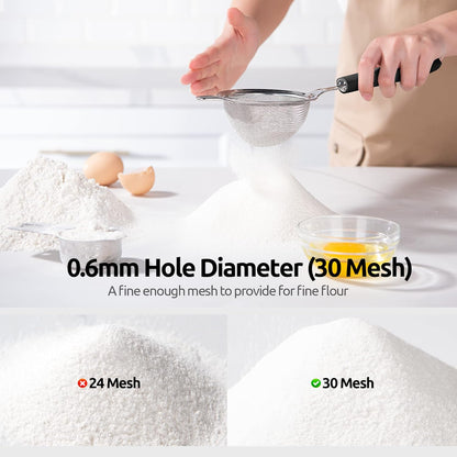 18/8 Stainless Steel Mesh Strainer: U-Taste 3.9 Inch Kitchen Fine Mesh Sieve Food Colander with Riveted Sturdy Silicone Handle and 30 Mesh Hole for