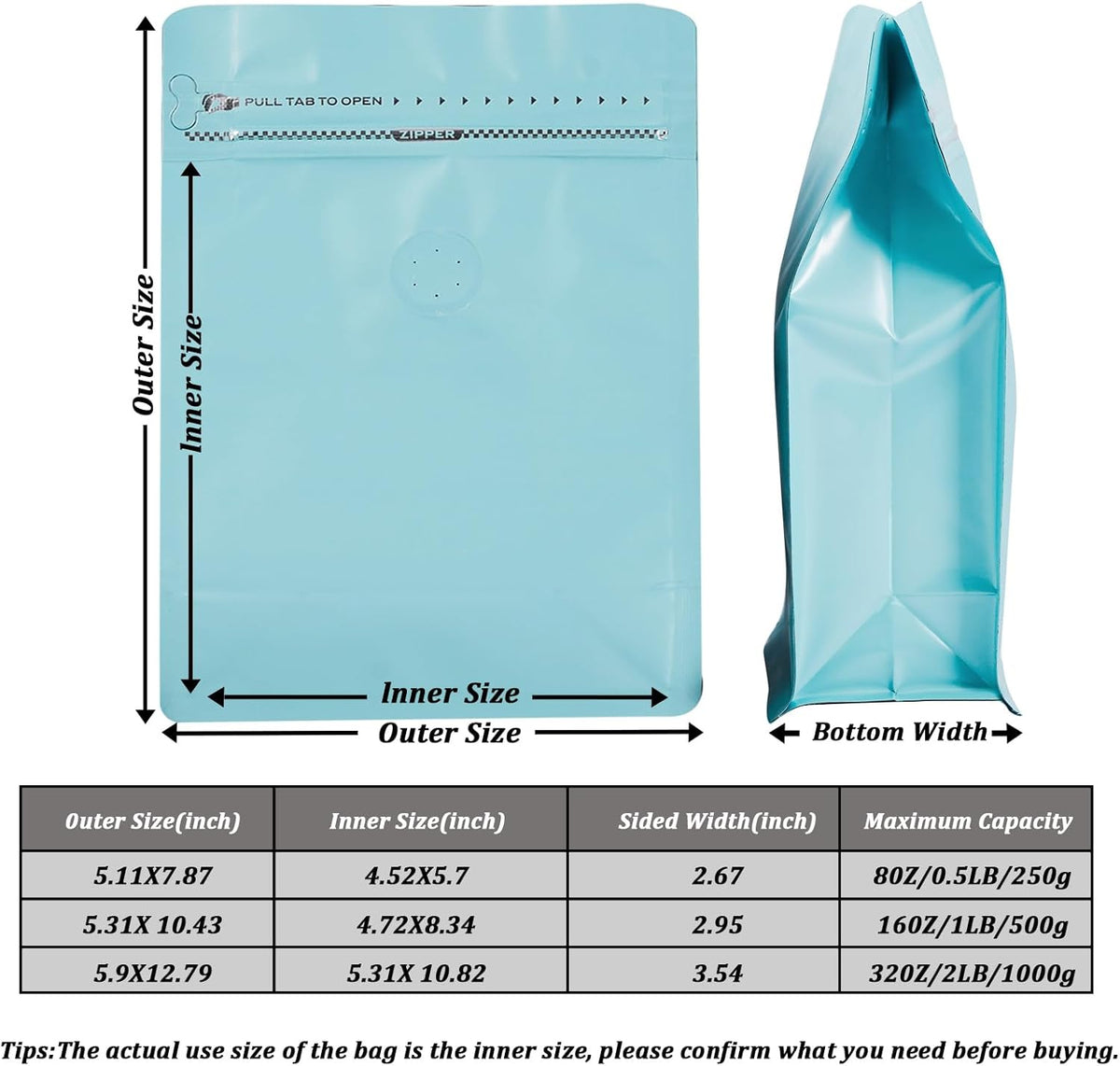 Coffee Bags with Valve (50 PCS,16oz/1lb) Blue High Barrier Aluminum Foil Flat Bottom Standing Coffee Beans Storage Packaging Bags