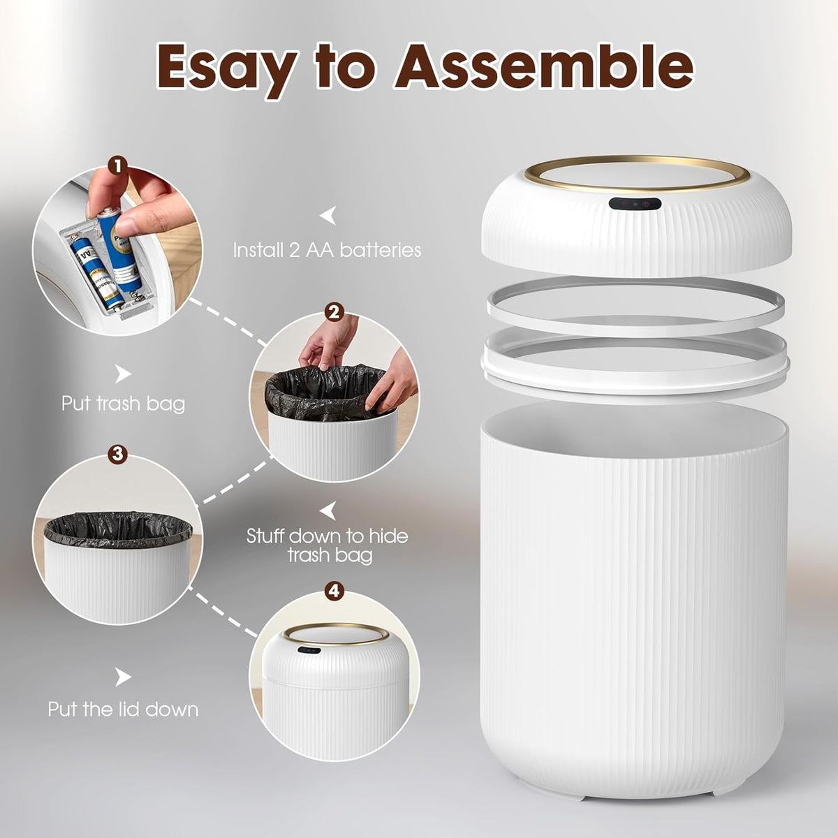 Procade Motion Sensor Trash Can with Lid, 3 Gallon Electric Bathroom Garbage can, Small White Wastebasket Touchless Trash Bin,Automatic Mini Trashcan for Bedroom,Toilet, Office, rv, Living Room
