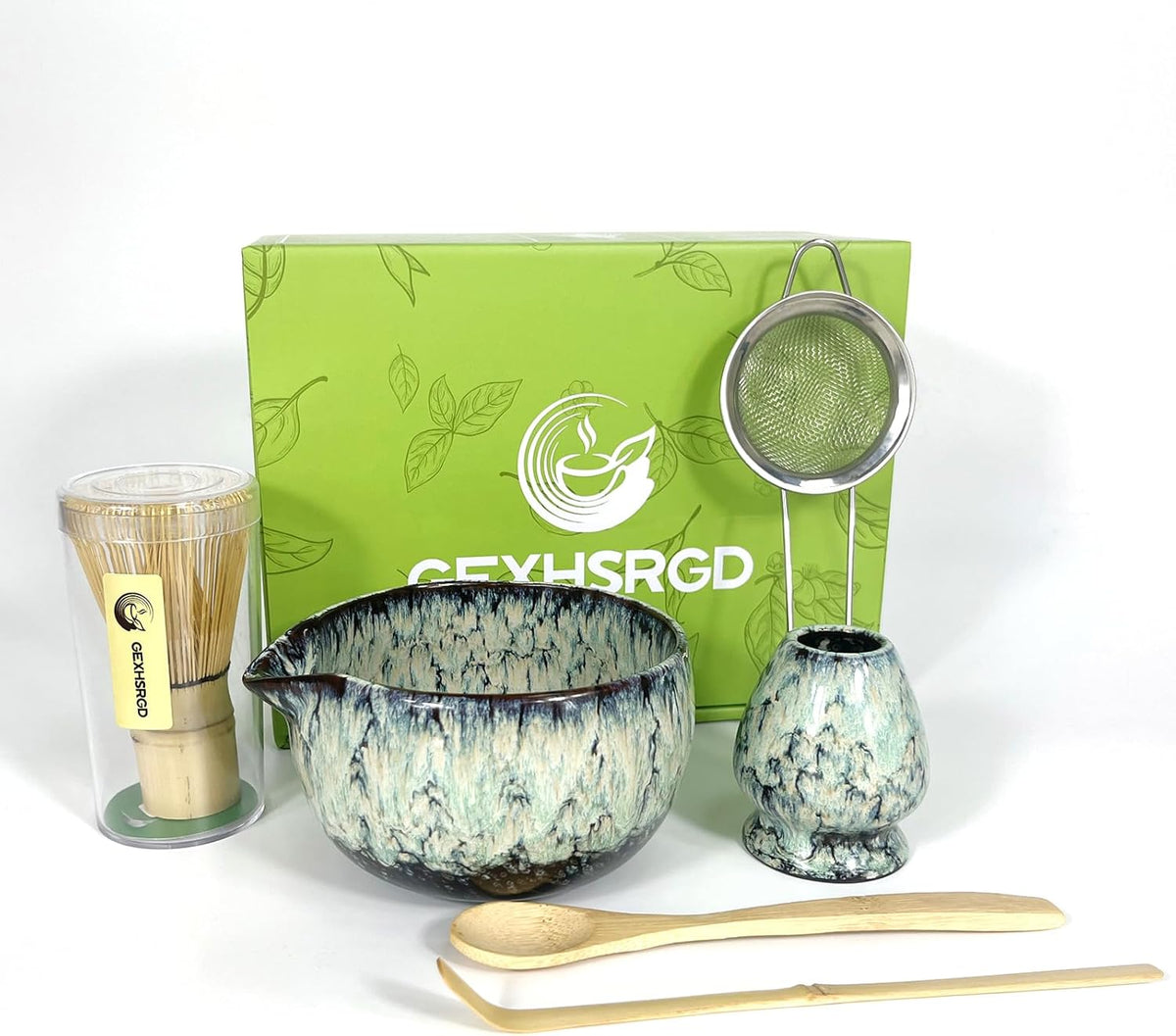 Matcha Whisk Set,6Pcs Matcha Kit Includes Matcha Whisk and Holder,Matcha Bowl with Spout,Matcha Sifter and 2Pcs Matcha Spoon