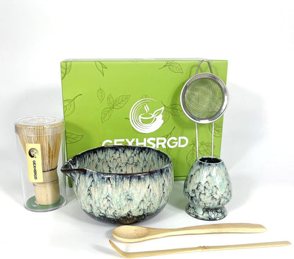 Matcha Whisk Set,6Pcs Matcha Kit Includes Matcha Whisk and Holder,Matcha Bowl with Spout,Matcha Sifter and 2Pcs Matcha Spoon