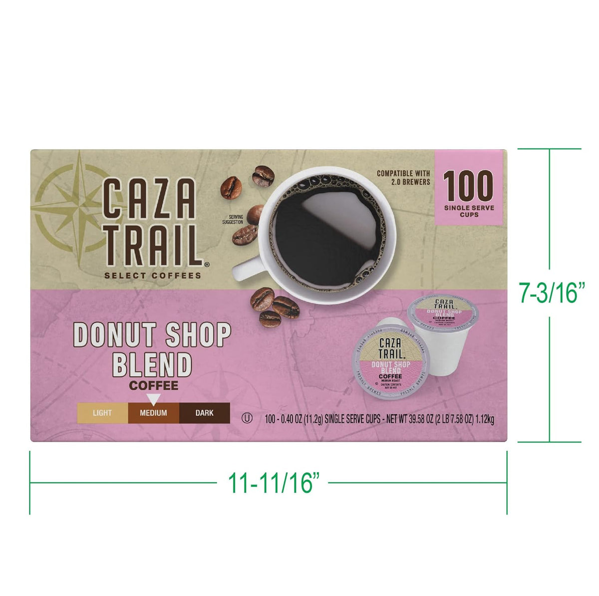 Caza Trail Coffee Pods, Donut Shop Blend, Single Serve 100 Count