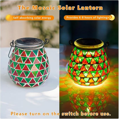 Starsoul 4 Pack Solar Lanterns Outdoor Waterproof, Vibrant Mosaic Hanging Solar Lights, Decorative Solar Lantern for Outside Garden Decor