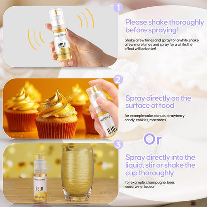 Edible Glitter Spray,2 Colors Iridescent & Iridescent Gold Food Grade Edible Glitter Set for Drink Cake Beverages,Cupcakes