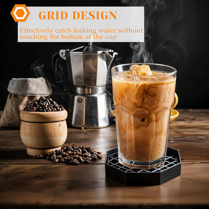 10 Pcs 4 Inch Coffee Drip Tray, Black Plastic Octagon Coffee Countertop Drip Coaster with Detachable Grid Drip Tray for Drink Dispenser Bar Restaurant Party