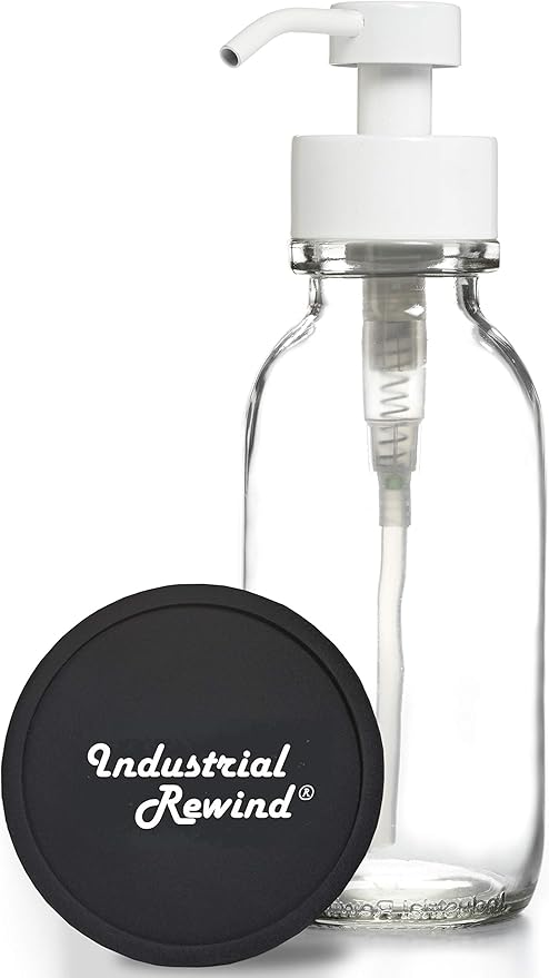 16oz Glass Soap Holder for Foaming Soap, Dispenser for Foaming Bath or Hand Soap by Industrial Rewind® (Clear/White)