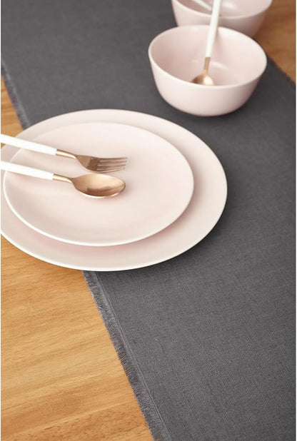 Solino Home Linen Fringe Table Runner 90 Inches Long - 100% Pure Linen Charcoal Table Runner 14 x 90 Inch for Winter - Handcrafted and Machine Washable