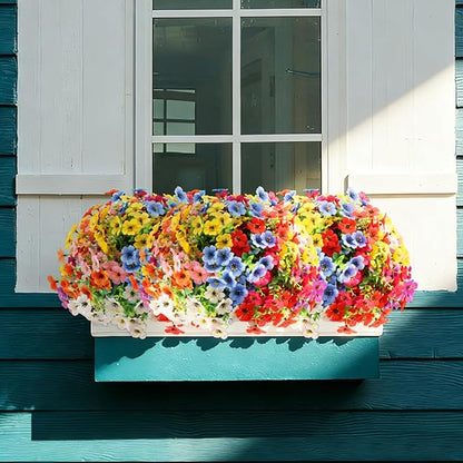 Artificial 16 Bundles Outdoor Flowers for Spring Decoration, Fake Daisy Flowers Realistic UV Resistant for Outside indoor Planter Front Door Porch Yard Patio windowsill Home Decor (Mix 8 colors)