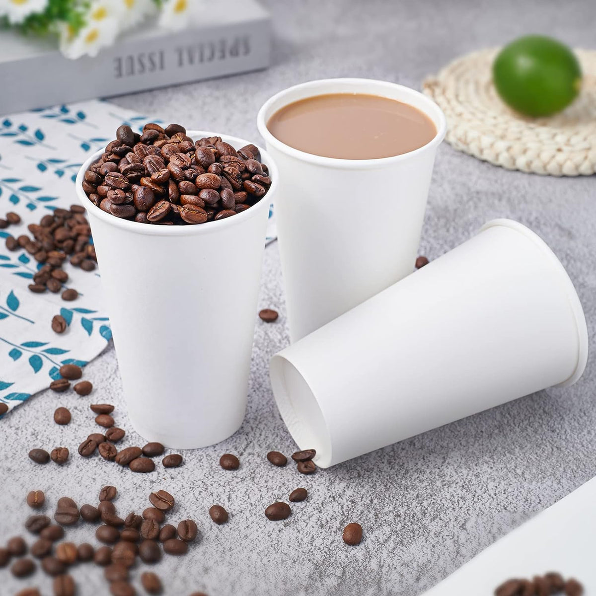 Litopak 210 Pack 16 oz Disposable Paper Coffee Cup, Hot/Cold Beverage Drinking Cups for Water, Paper Coffee Cups, White Hot Coffee Cups