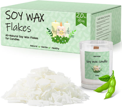 UNOTENA Soy Wax Flakes, Natural Candle Wax, Organic Soy Wax for Candle Making from Farm, No Additives, Harmless and Pure [ 20LBS ]