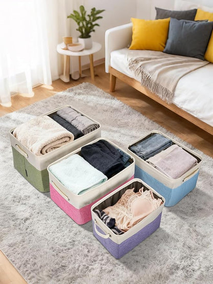 BALEINE 4 Pack Fabric Closet Storage Bins for Shelves, Linen Closet Organizers and Storage, Decorative Baskets for Organizing, Shelf, Clothes, Home, Office (Green, 12"x8"x8")