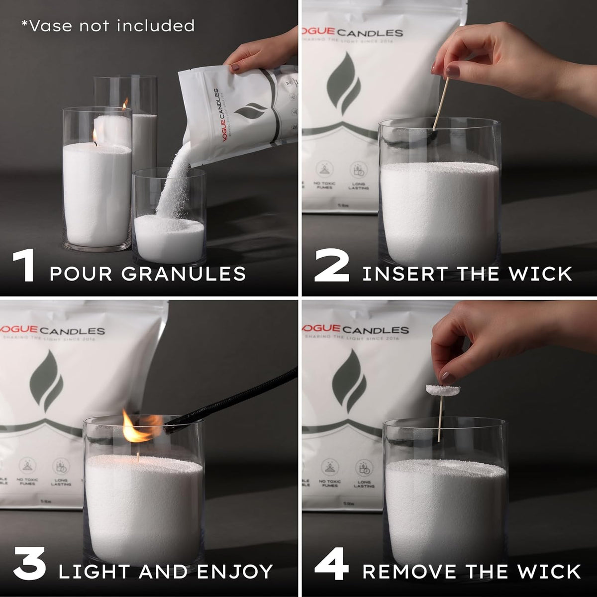 Vogue Candles 3-Pack 5 LB Refillable White Pearled Candle Sand – 15 LB Value Bundle with 150 Reusable Wicks - Bulk Plant-Based Candle Granules