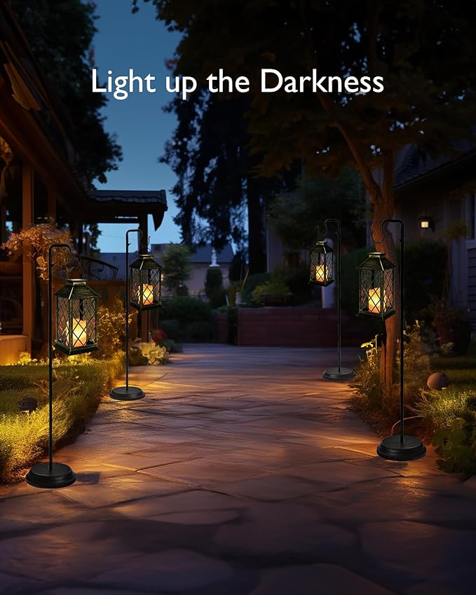 Homemory Solar Lanterns Outdoor Waterproof Hanging with Flickering Flameless Candles, 2 Pack Garden Outdoor Lantern Decorative for Patio Front Porch Backyard Balcony Cabin Outside (Bronze)