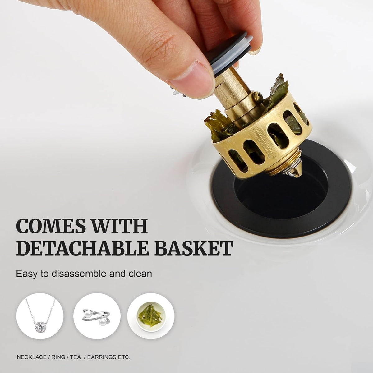 Pop up Sink Drain Stopper for Bathroom Vessel Vanity Sink Art Basin Matte Black, Small Cap Without Overflow, Metal Pop-up Drain Strainer with Detachable Basket Stopper