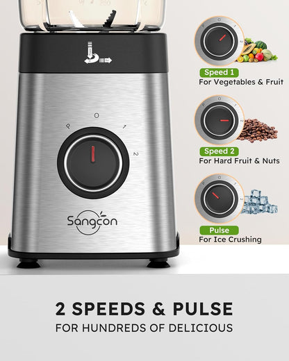 Sangcon Blenders for Kitchen - Smoothie Blender - Personal Blender Combo for Kitchen, Blender for Shakes and Smoothies, Grinding & more, 40 oz Jar & 17oz Cup with To-Go Lid