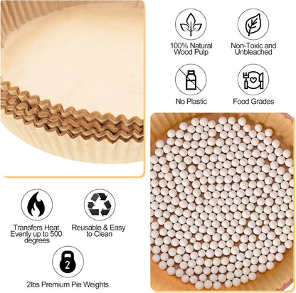 Patelai 2 Pcs 2 lb Pie Weights Ceramic, 50 Pcs Parchment Paper, White