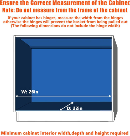 ROOMTEC Pull Out Cabinet Organizer, Cabinet Pull Out Shelves 25½" W x 21½" D, Heavy Duty Cabinet Drawers Slide Out Kitchen Cabinet Organizers Storage Shelf