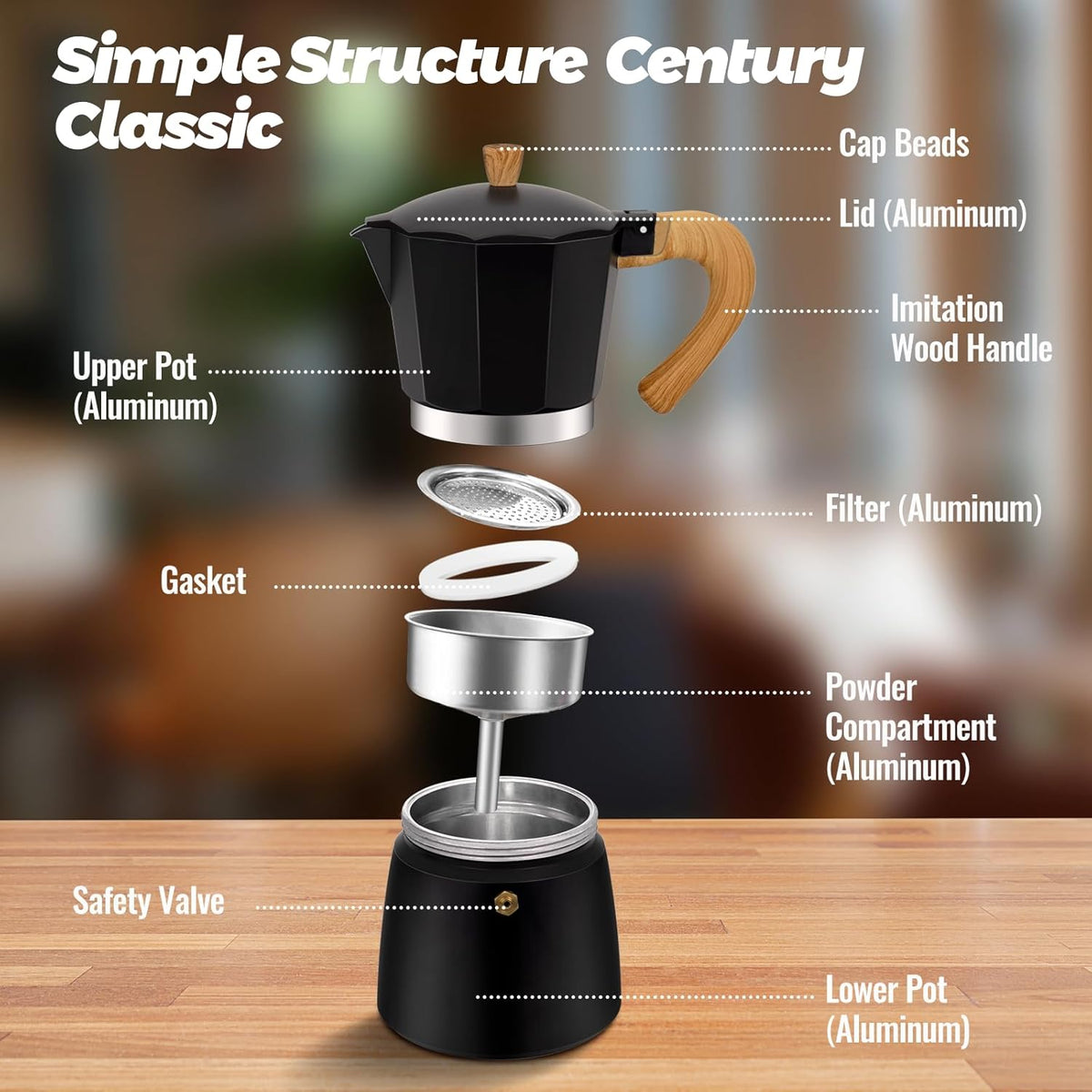 6 Cup Aluminum Moka Pot Classic Stovetop Espresso Coffee Maker 300ml 10oz Coffeemaker Percolator Mocha Pot Greca Coffee Maker Cafe Makers for Italian