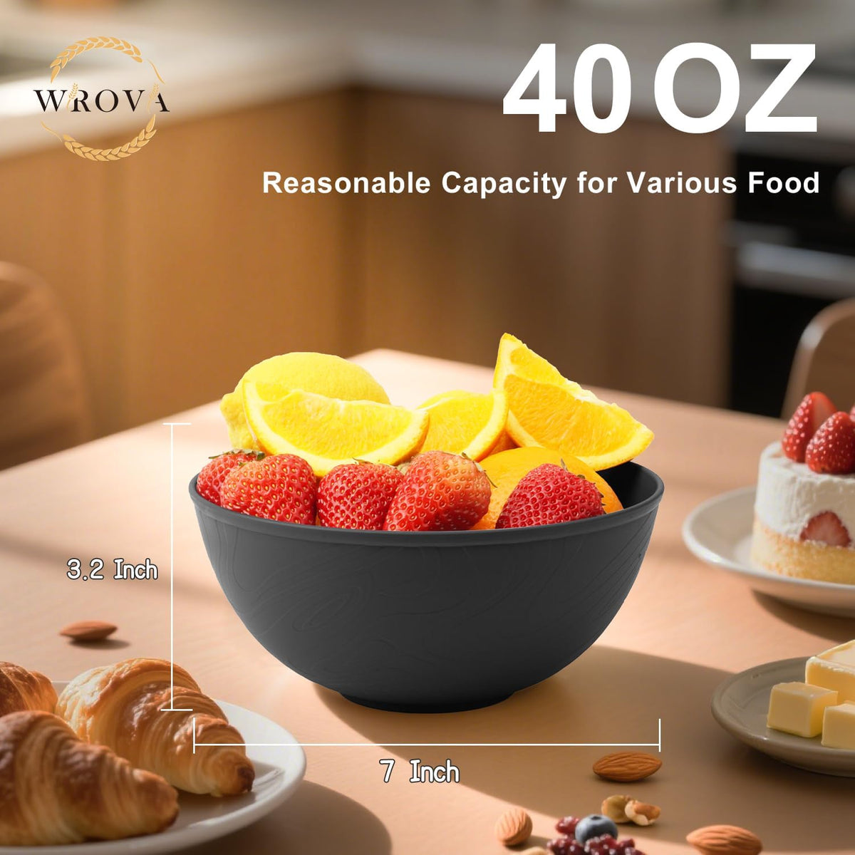 Black Cereal Bowls 40oz for Cereal Lover,Unbreakable Alternative Plastic Bowls Set of 6,Extra Thick Anti-Scald Bowl Sets suitable for Salad