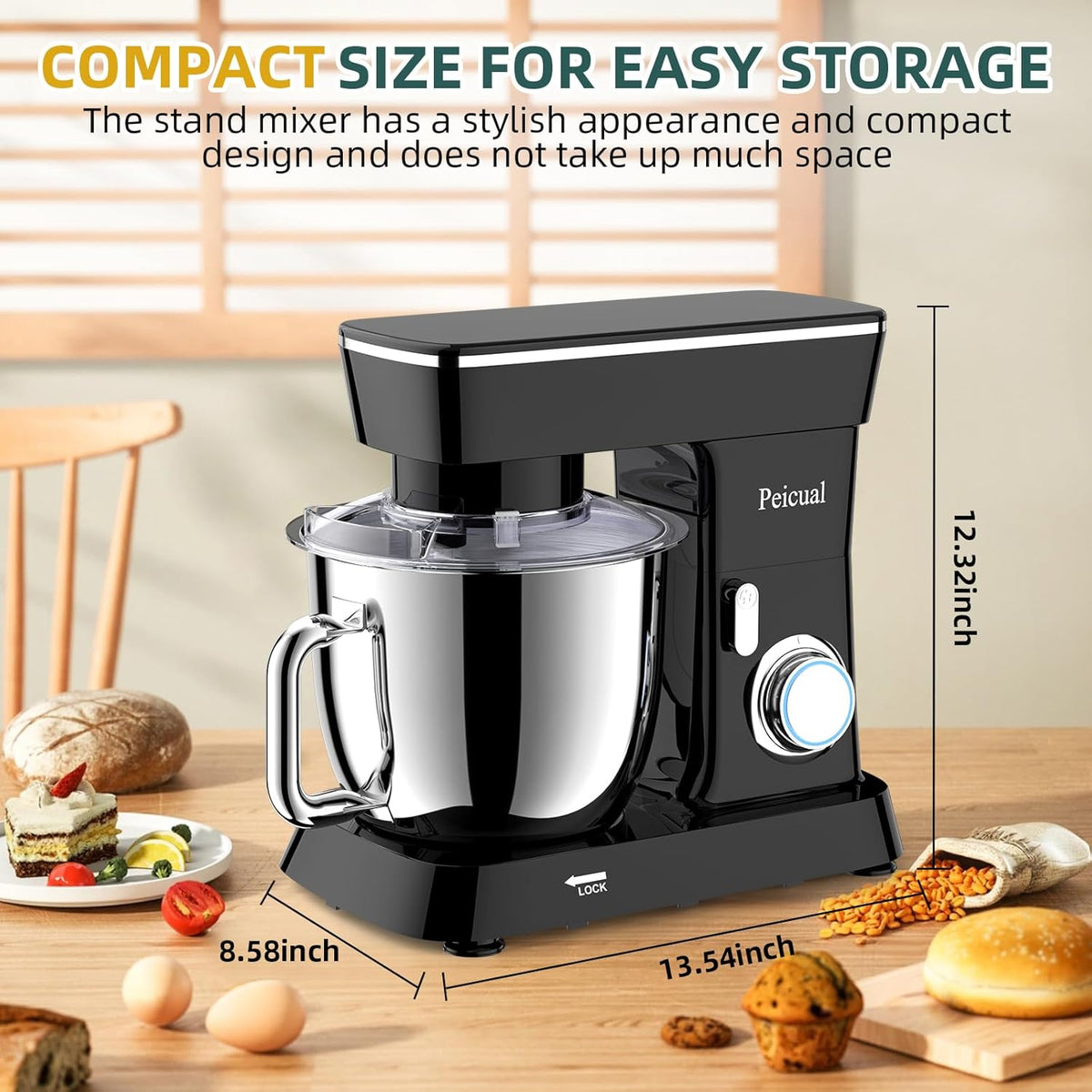 Stand Mixer, 6QT 10+P Speed Tilt-Head Kitchen Electric Mixer, Food Mixer with Stainless Steel Bowl, Dough Hook, Flat Beater, Wire Whisk