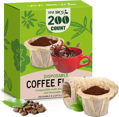 Vivi SKY Disposable K Cup Coffee Filters,200 Count Coffee Filter Paper Filters for Keurg Brewers Single Serve 1.0 and 2.0