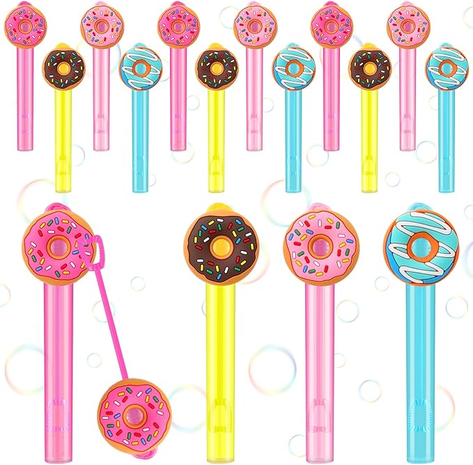 Jenaai 24 Pcs Dount Bubble Wands Sweet Donut Bubbles Party Favors for Summer Activity Cartoon Birthday Gifts Carnival Goody Bag Stuffers Wedding Supplies