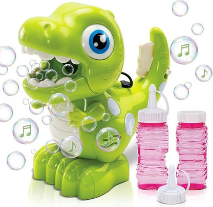 Dino Bubble Blower for Kids, Automatic Bubble Machine with Lights & Sounds, Includes 2 Bottles of Bubble Solution & Funnel, Fun Dinosaur Bubble Toy for Toddlers & Kids Ages 3+