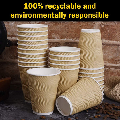 Disposable Paper Coffee Cups with Lids, 100 pack 12 oz Ripple Wall Insulated To Go Coffee Cups for Hot/Cold Beverage