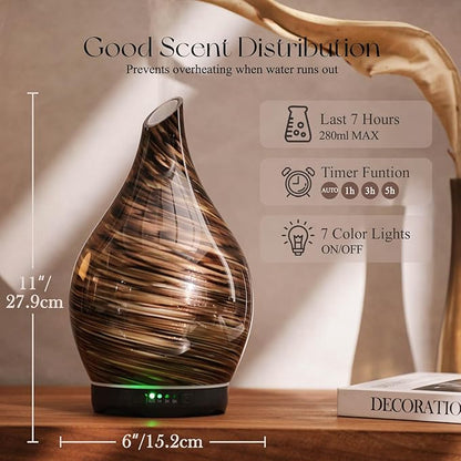 Porseme 280ml Essential Oil Diffuser Glass Color Changing Aroma Air Diffusers Aromatherapy Ultrasonic Cool Mist Humidifier 7 Running Hours Waterless Auto-Off for Sleeping, Yoga, Office (Dark Golden)