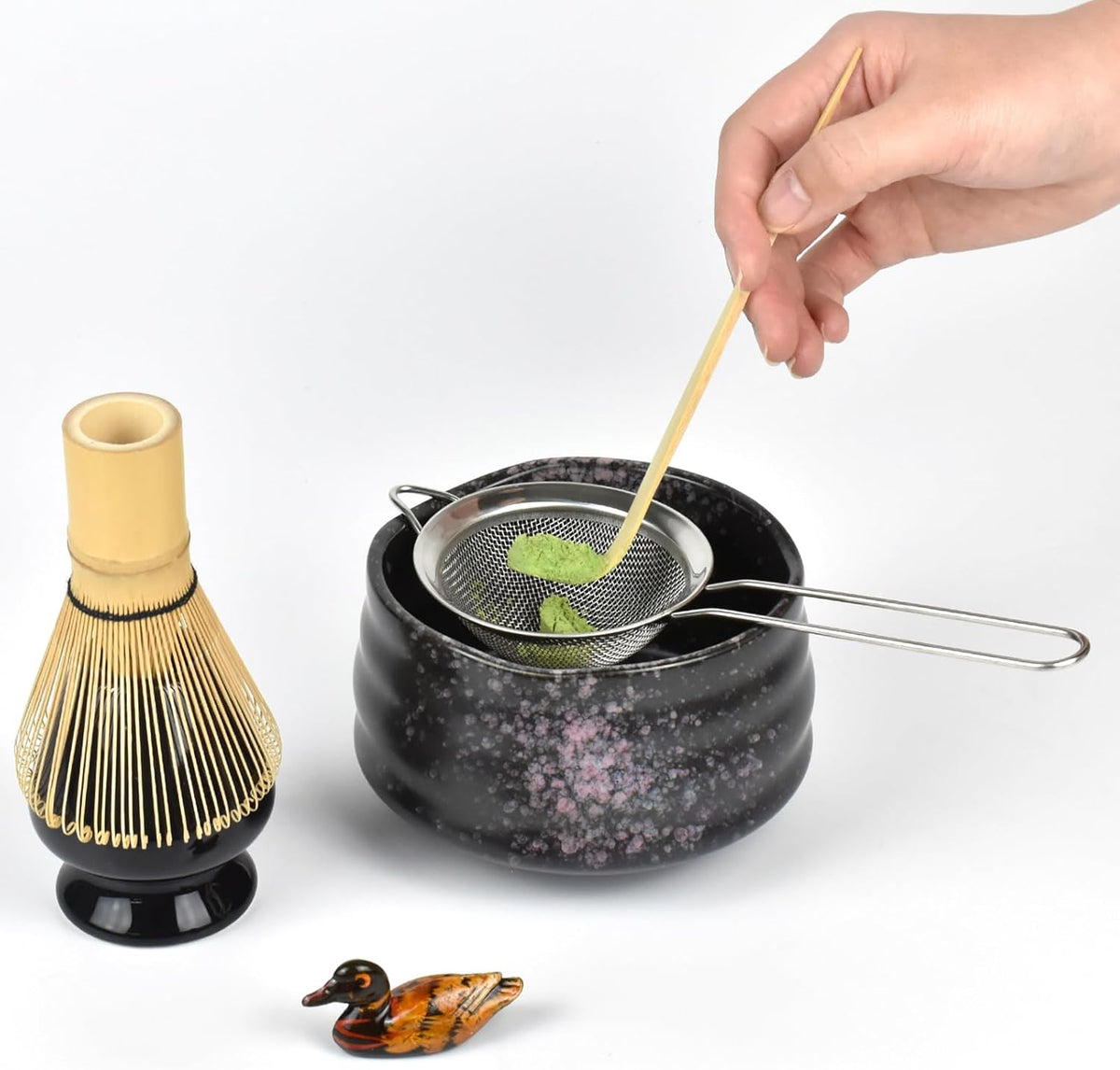 Artcome Matcha Ceremony Kit for Japanese Tea Ceremony, Traditional Matcha Bowl, Whisk, Tea Scoop, Matcha Powder Strainer, Matcha Tea Set For Making Usucha, Koicha and Matcha Latte (Black)