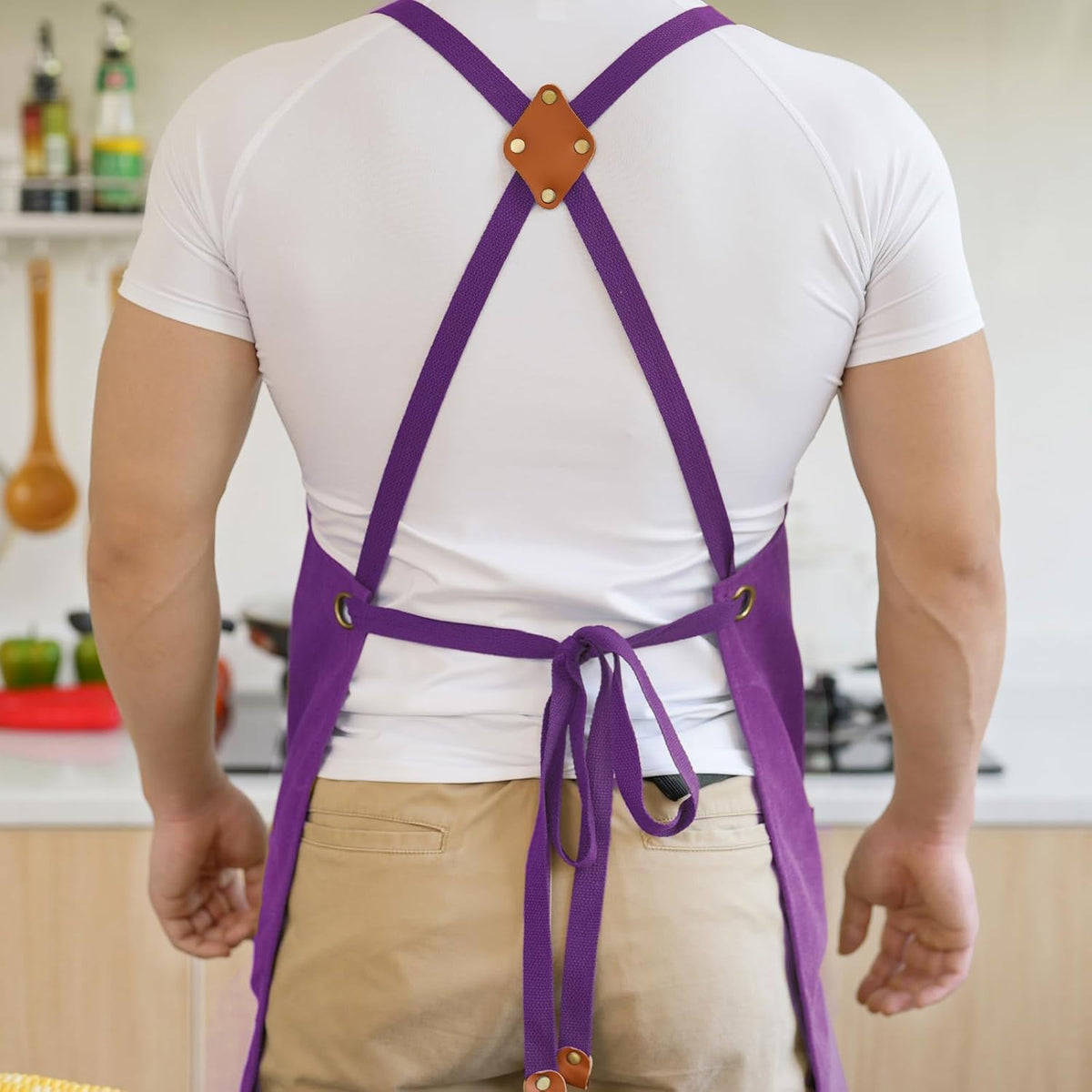 Canvas Aprons for Men Chef Apron, Work Apron with Large Pockets - 16oz Heavy Duty Cross Back, BBQ, Cooking