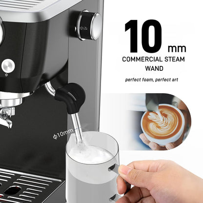 MAttinata 1663L Espresso Machine 20 Bar, 10mm Steam Wand for Milk Frother | Pressure Gauge, Italian Pump Coffee Maker, PID Smart Control, Compact Cappuccino Machine, Latte Art, Stainless Steel, Black