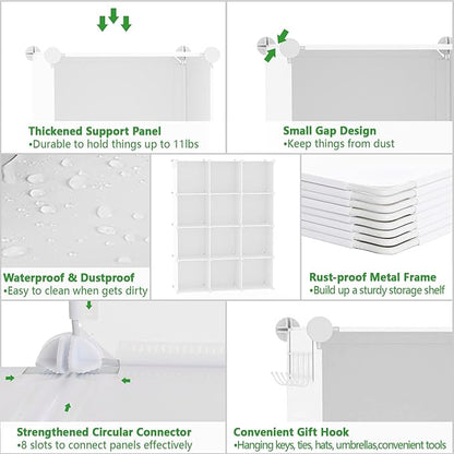 C&AHOME Cube Storage Organizer, 12-Cube Shelves Units, Closet Cabinet, DIY Plastic Modular Book Shelf, Ideal for Bedroom, Living Room, Office, 36.6" L x 12.4" W x 48.4" H Milky UPCS12M